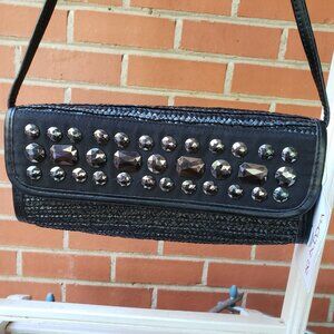 BNWT BIG BUDDAH woven straw boho clutch/shoulder jet black (OS)
